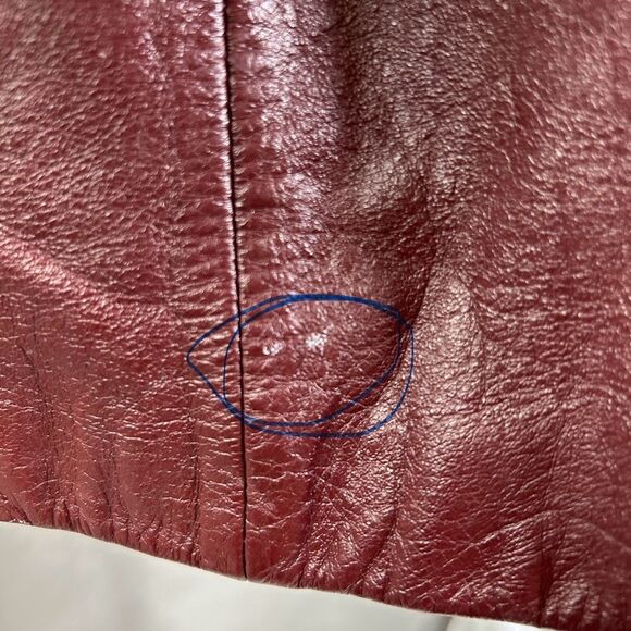 Vintage 70s  Leather Jacket L Burgundy Button Belted Classic Directions Coat - Picture 9 of 11